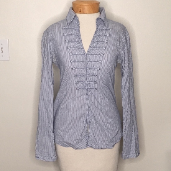 DOUBLE ZERO | Blue & White striped top - Picture 1 of 3